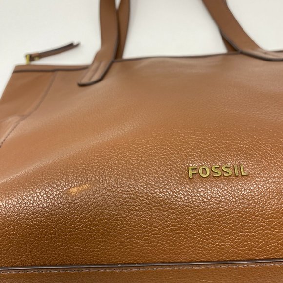 Fossil Brown Pebbled Cowhide Leather Mimi Side Pockets Large Shopper Tote Bag - Picture 10 of 14